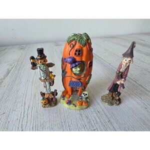 Vintage mini pumpkin house skinny scarecrow wizard witch village cute unique ski